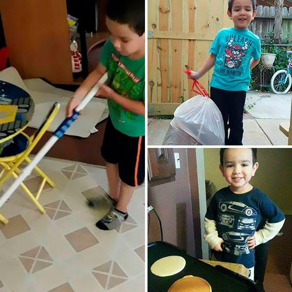 Una madre le enseña a su hijo que las tareas domésticas no son 