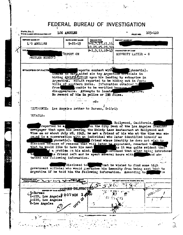 FBI libera documento com evidências que fortalecem teoria sobre fuga de Hitler para a Argentina - 2
