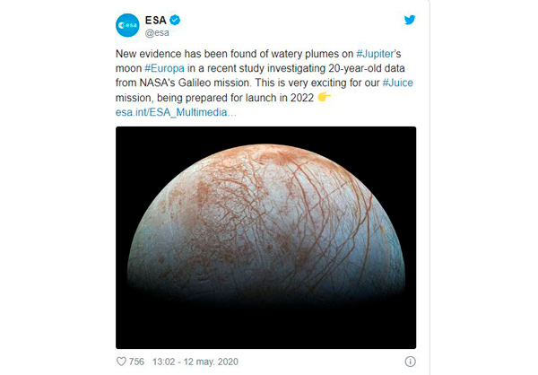 Hallazgo en Europa: la luna de Júpiter expulsa columnas de vapor de agua hacia el espacio - 1